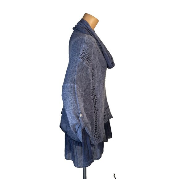 Lace The Label Sweater Mohair Med Blue Lagenlook Cowl Neck Roll Tab Layered - Picture 4 of 14
